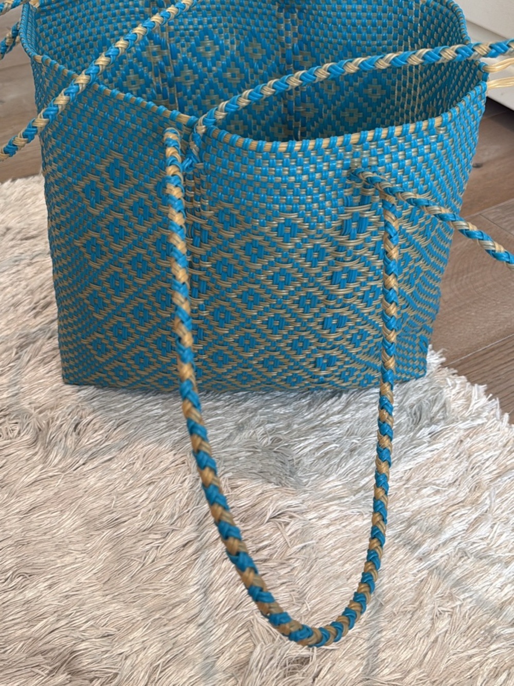 Woven Blue and gold Tote Bag - Stylish Beach & Market Bag